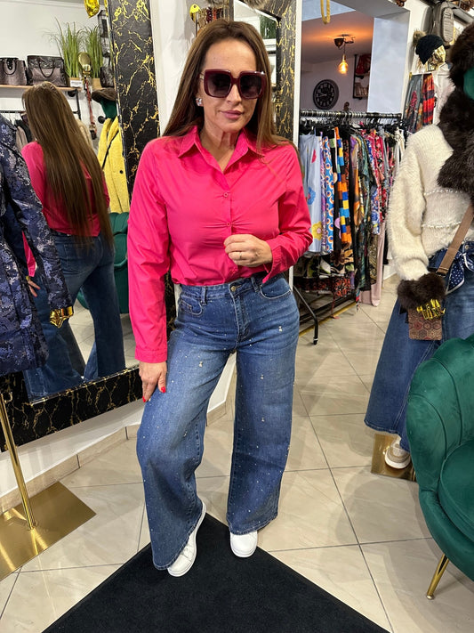 LIZA mom fit bő szárú köves, macis farmer nadrág - BELADY