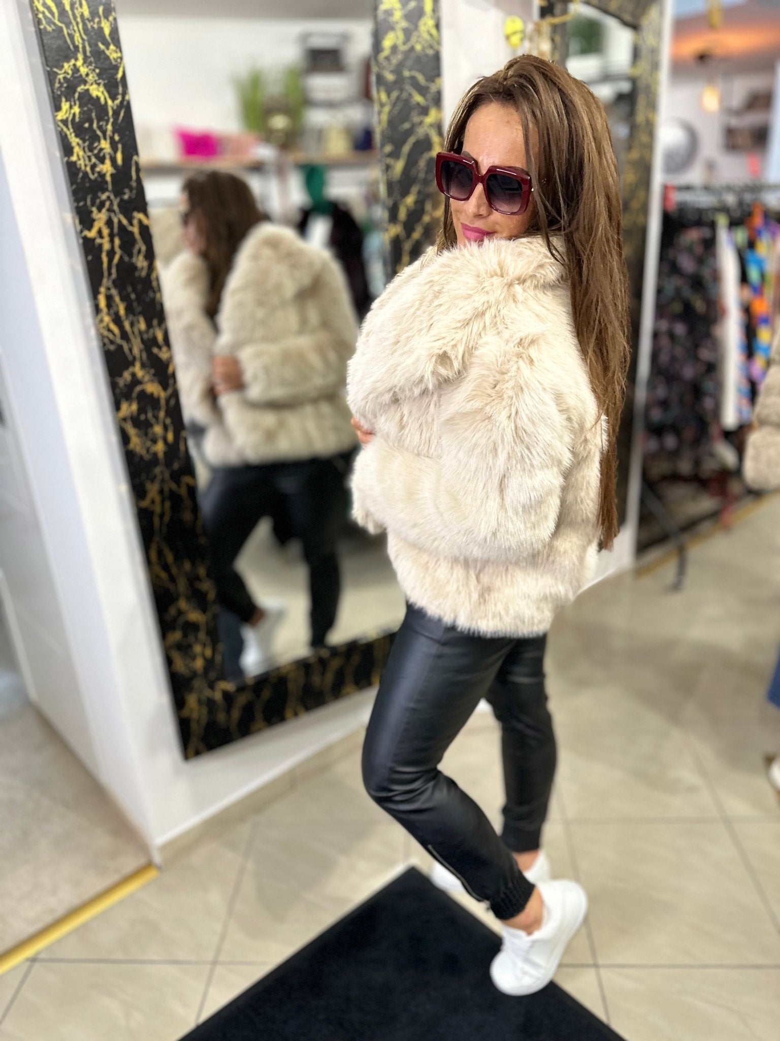 MADAM bézs szőrme bunda kabát - BELADY