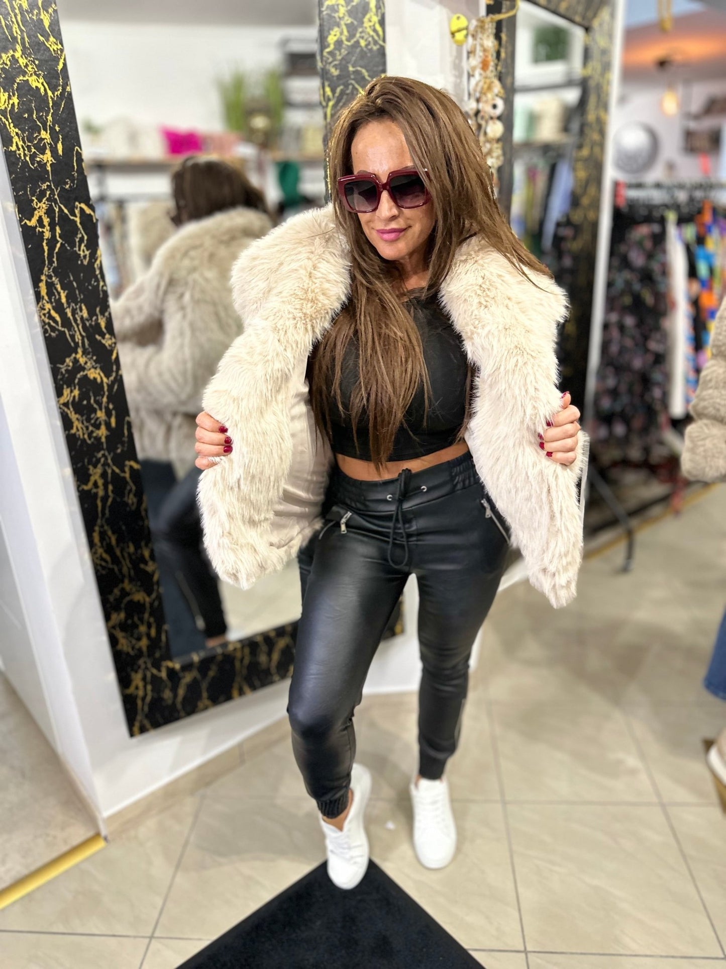 MADAM bézs szőrme bunda kabát - BELADY