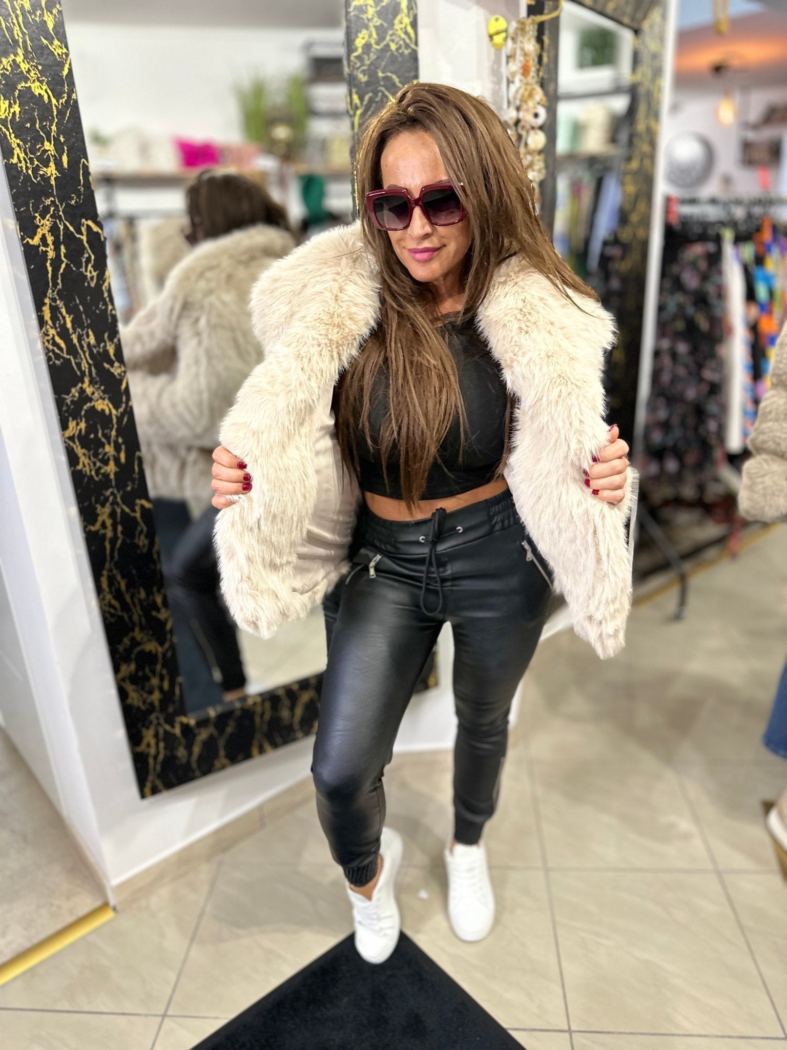 MADAM bézs szőrme bunda kabát - BELADY