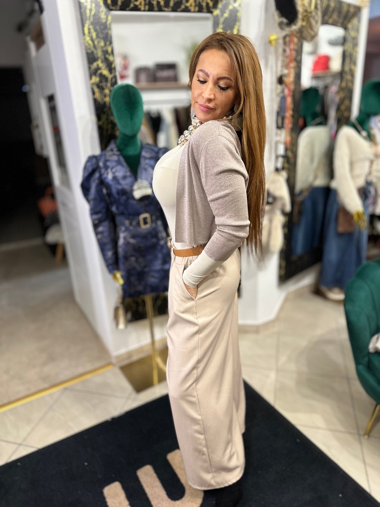 MILENA bézs elasztikus nadrág övvel - BELADY