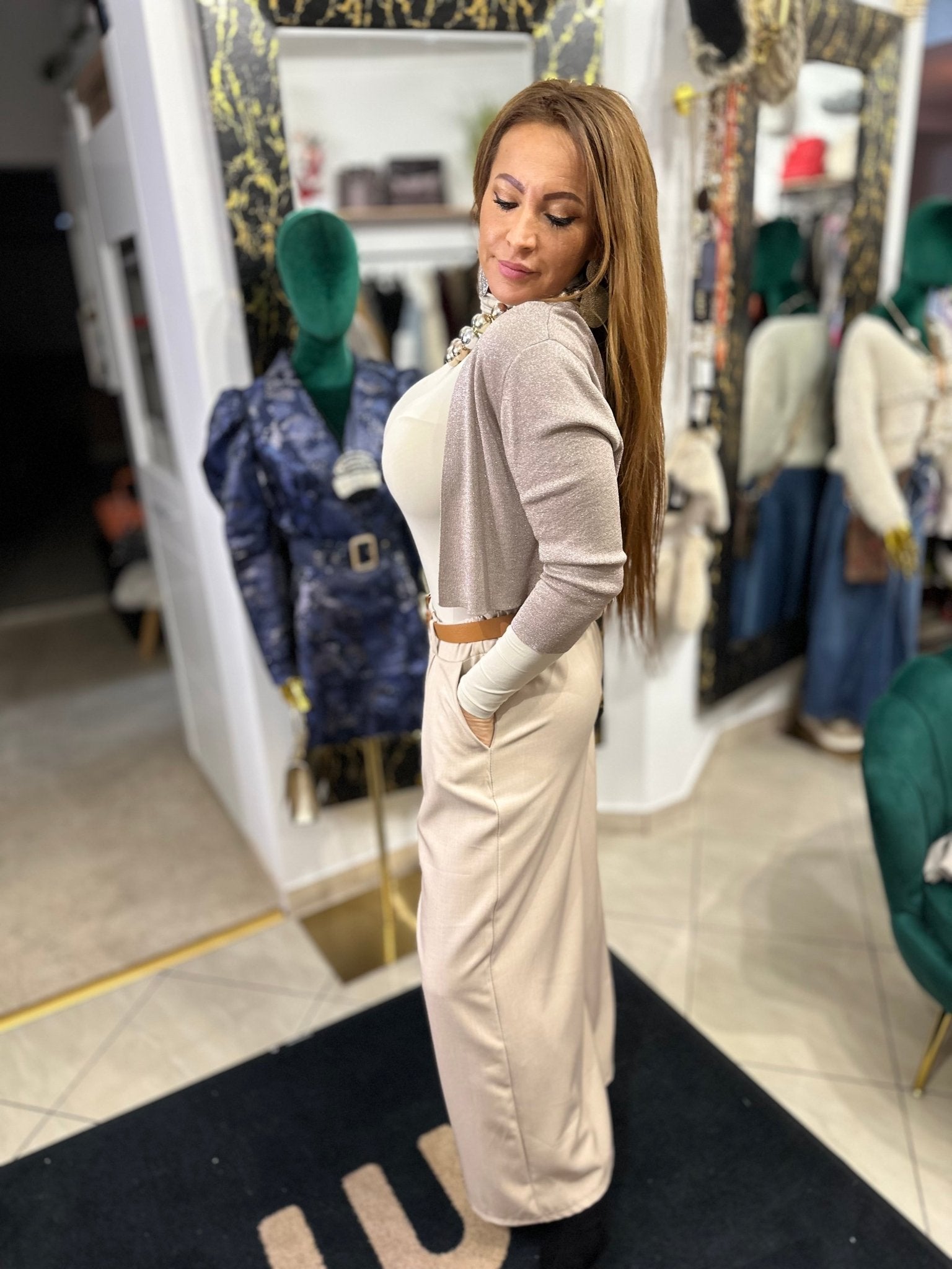 MILENA bézs elasztikus nadrág övvel - BELADY