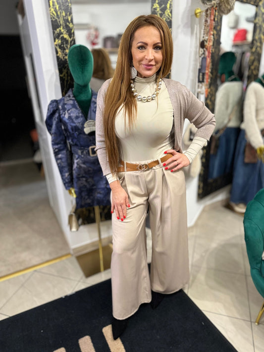 MILENA bézs elasztikus nadrág övvel - BELADY