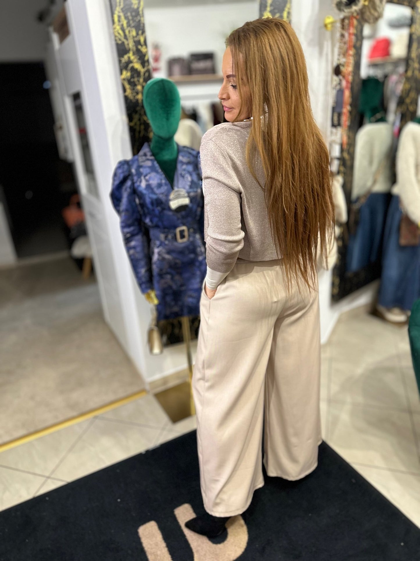 MILENA bézs elasztikus nadrág övvel - BELADY