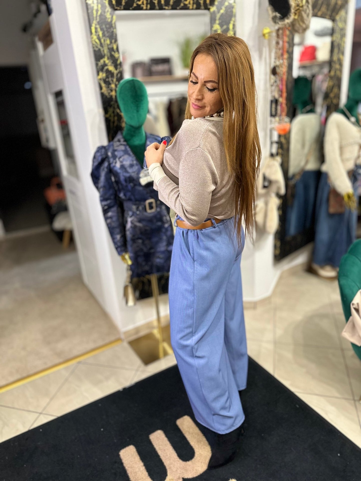 MILENA kék elasztikus nadrág övvel - BELADY