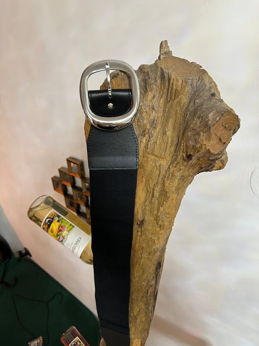 MONA fekete ezüst csatos gumis öv - BELADY