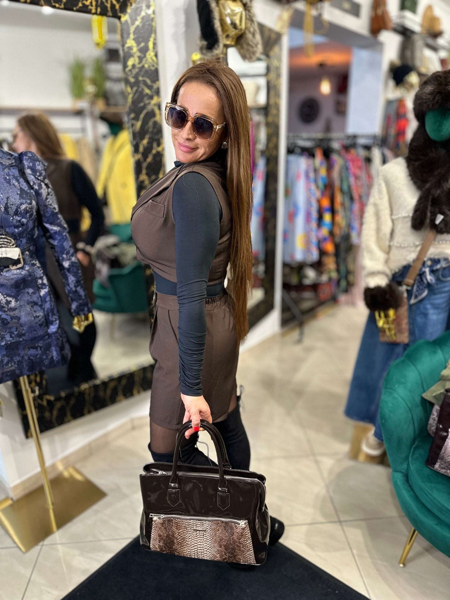 NAOMI Barna rövid nadrág + mellény szett - BELADY