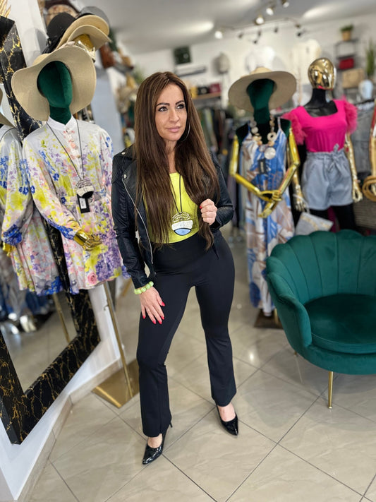 PAULA fekete magas derekú alakformáló trapéz leggings nadrág - BELADY