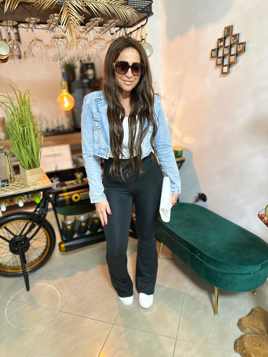PAULINA fekete magas derekú alakformáló trapéz leggings nadrág - BELADY
