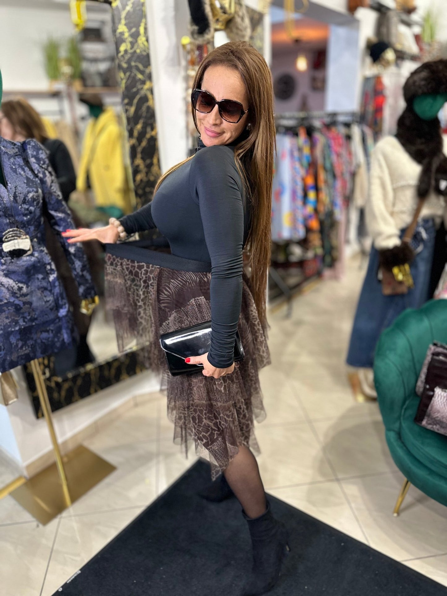 RONI barna leopárd / ocelot mintás fodros álom szoknya - BELADY