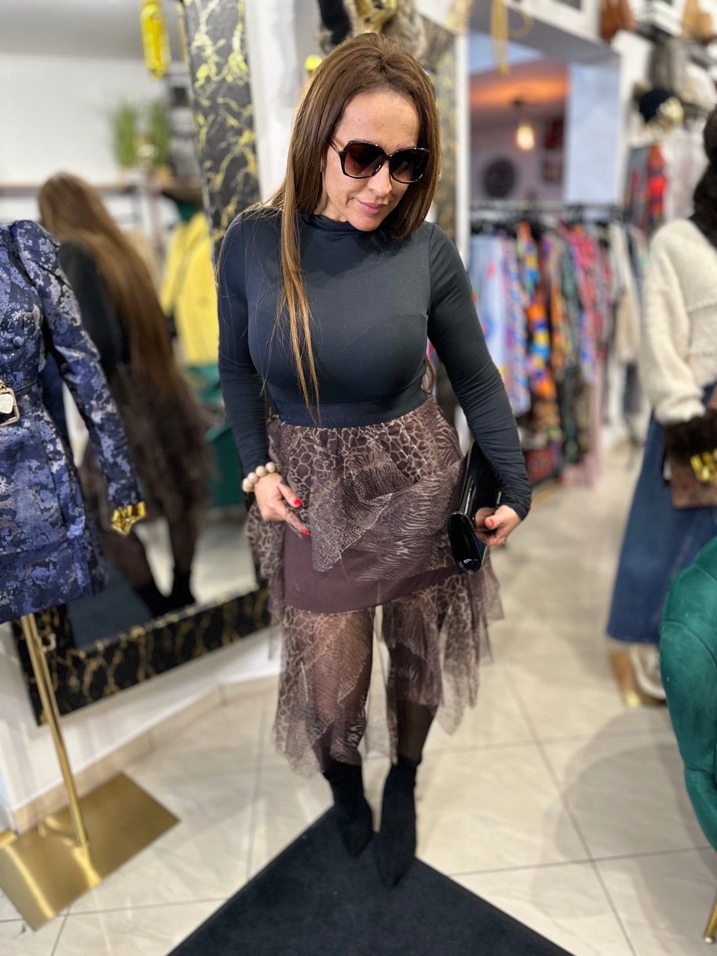 RONI barna leopárd / ocelot mintás fodros álom szoknya - BELADY