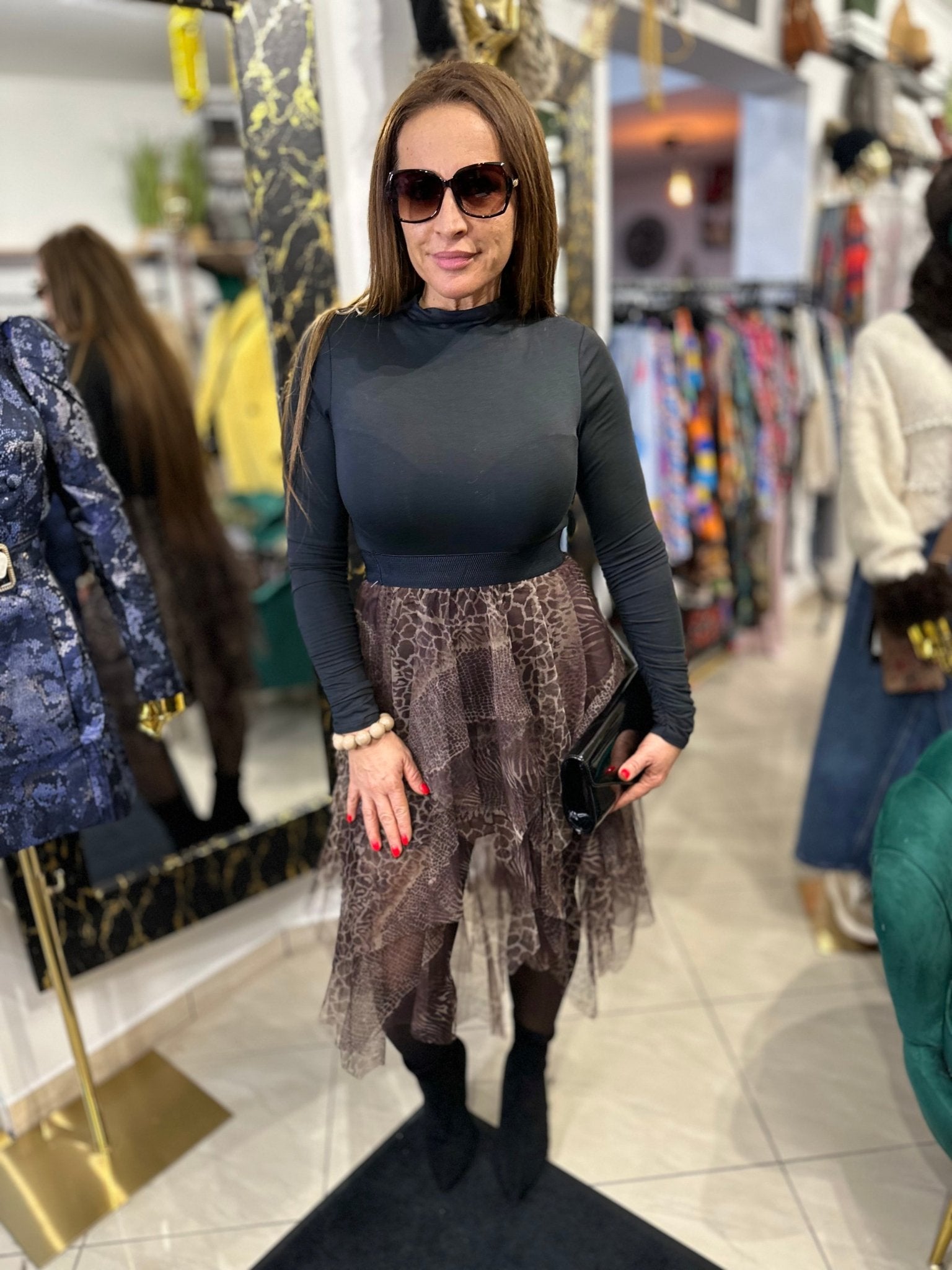 RONI barna leopárd / ocelot mintás fodros álom szoknya - BELADY