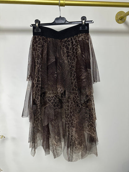 RONI barna leopárd / ocelot mintás fodros álom szoknya - BELADY