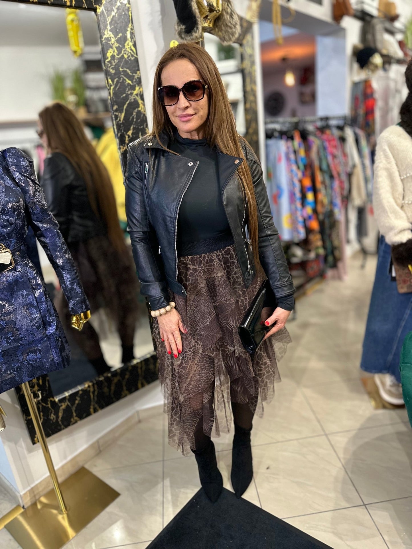 RONI barna leopárd / ocelot mintás fodros álom szoknya - BELADY