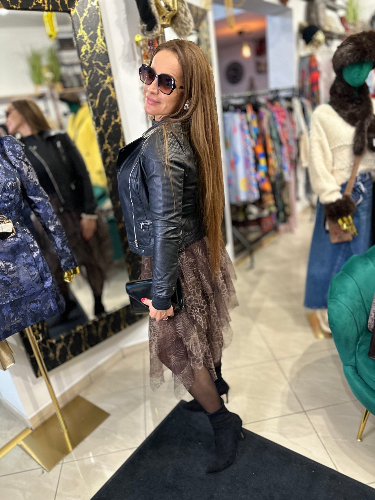 RONI barna leopárd / ocelot mintás fodros álom szoknya - BELADY