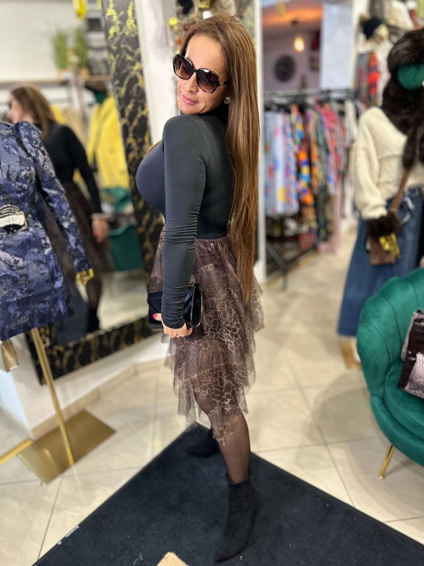 RONI barna leopárd / ocelot mintás fodros álom szoknya - BELADY