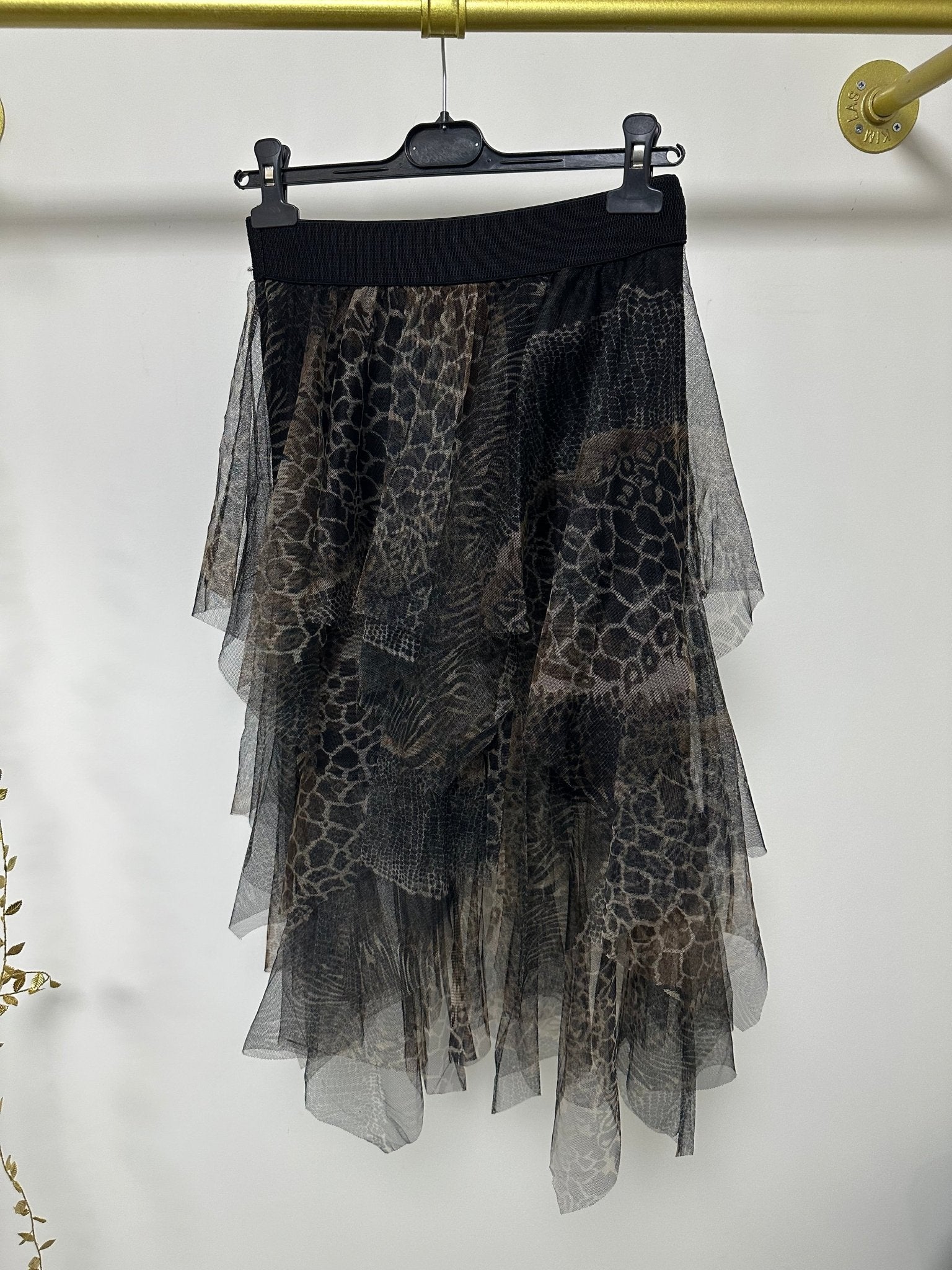 RONI fekete leopárd / ocelot mintás fodros álom szoknya - BELADY