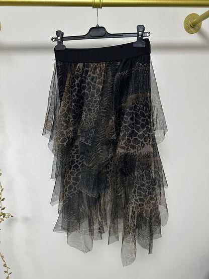 RONI fekete leopárd / ocelot mintás fodros álom szoknya - BELADY