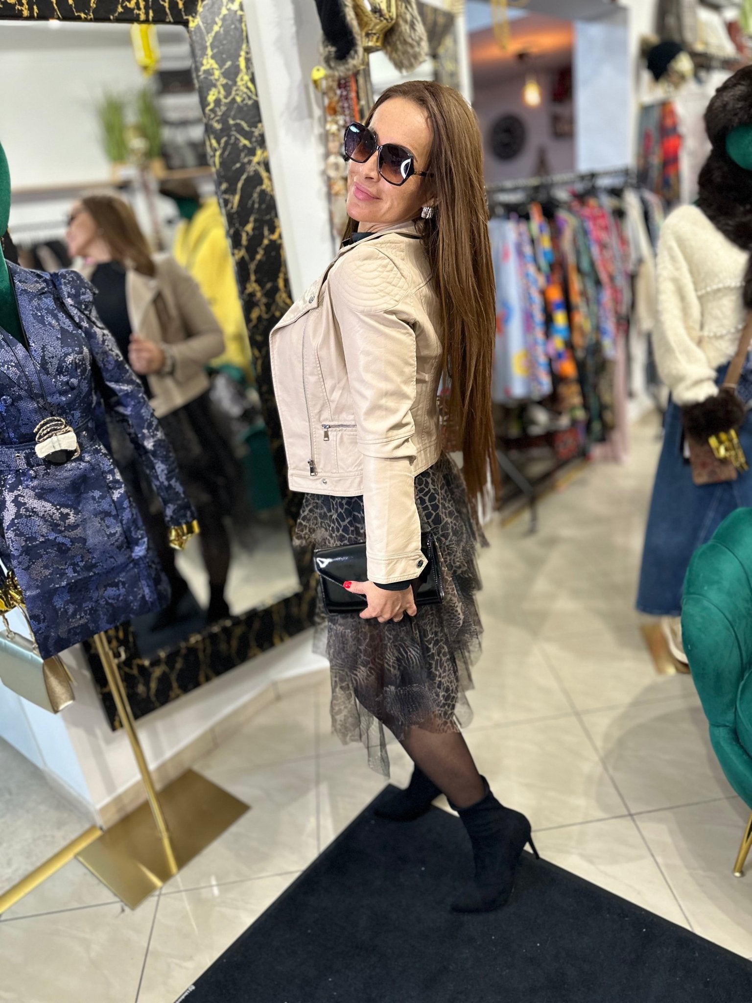 RONI fekete leopárd / ocelot mintás fodros álom szoknya - BELADY