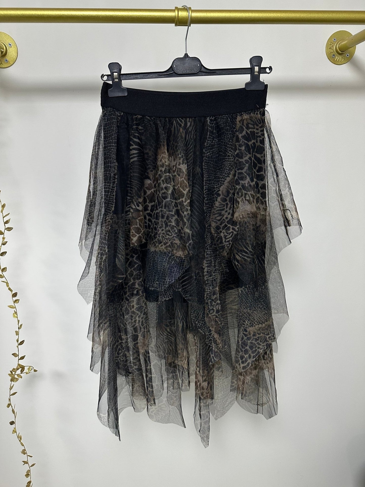 RONI fekete leopárd / ocelot mintás fodros álom szoknya - BELADY