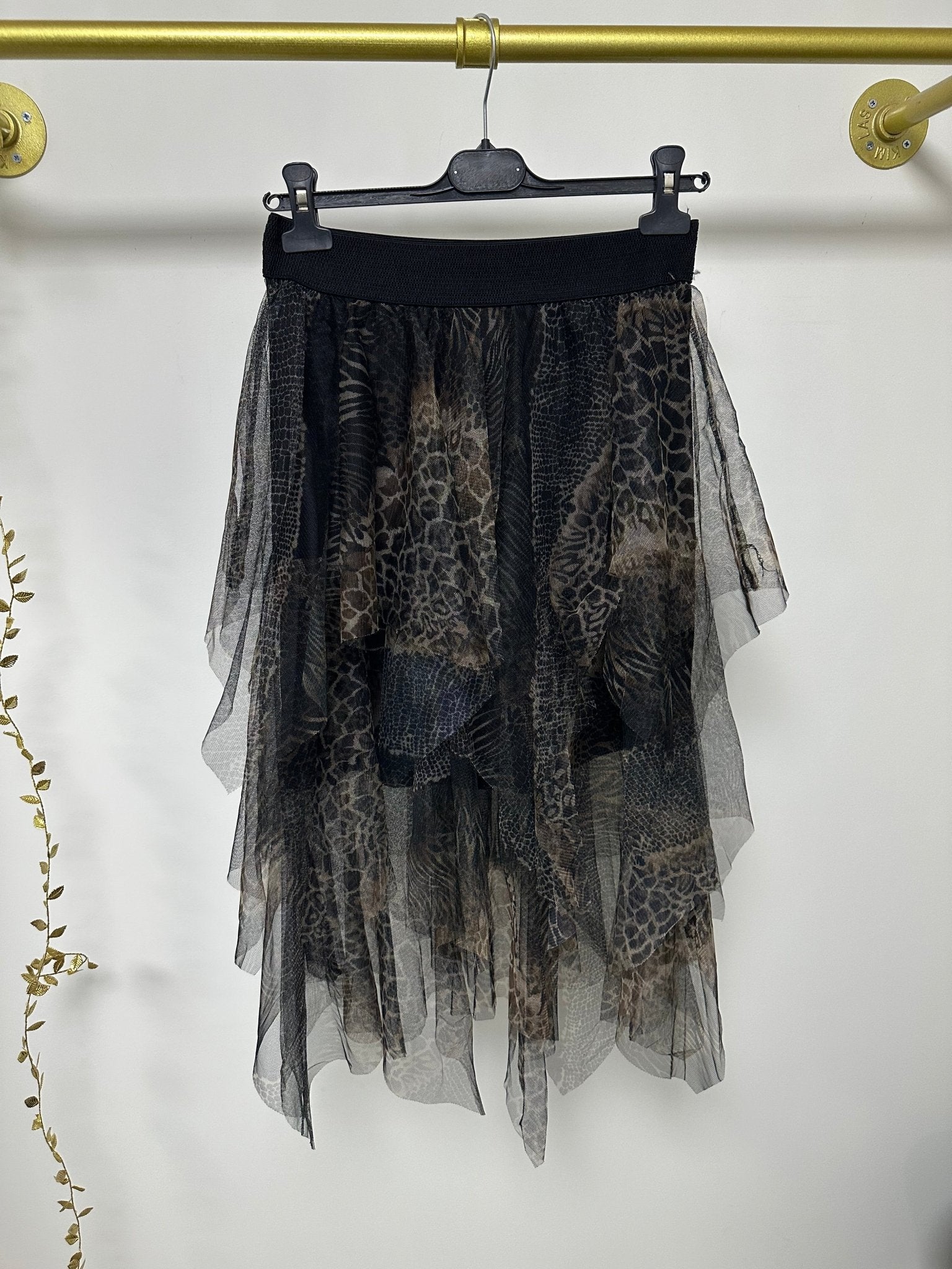 RONI fekete leopárd / ocelot mintás fodros álom szoknya - BELADY