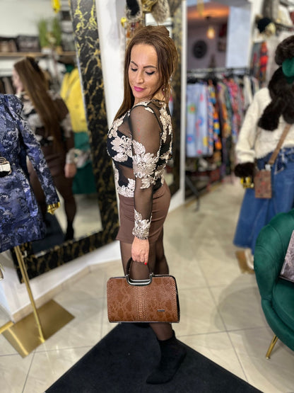 ROSE átlátszó fekete felső rózsa mintával - BELADY