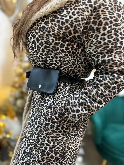 SAFARI leopárd mintás barna - fekete bunda kabát - BELADY