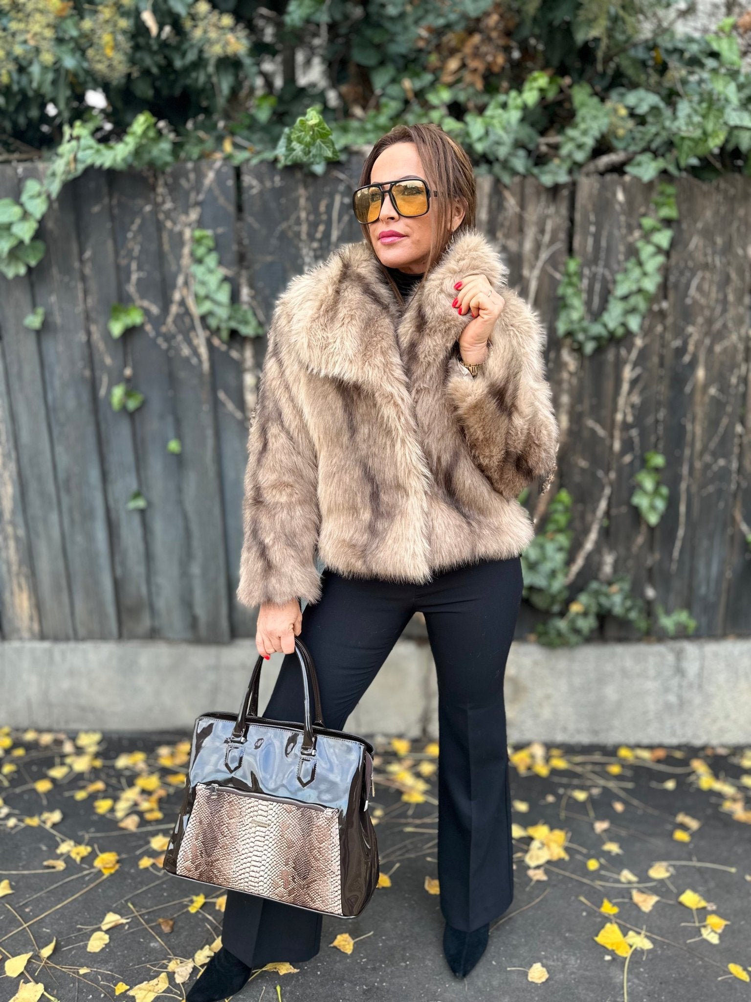 SASHA bézs barna szőrme bunda kabát - BELADY