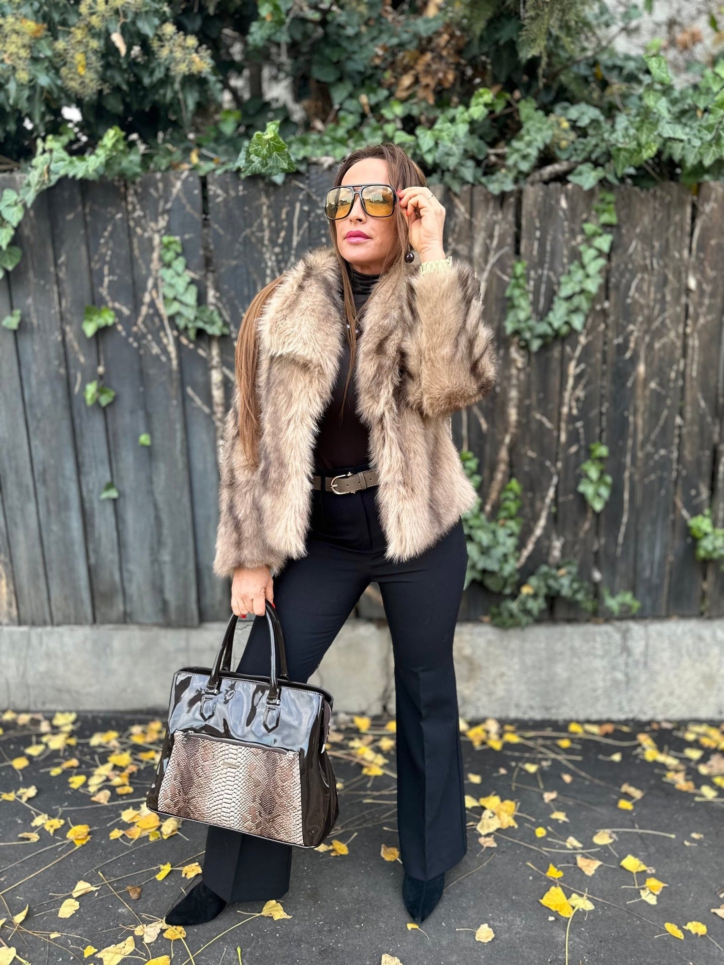 SASHA bézs barna szőrme bunda kabát - BELADY