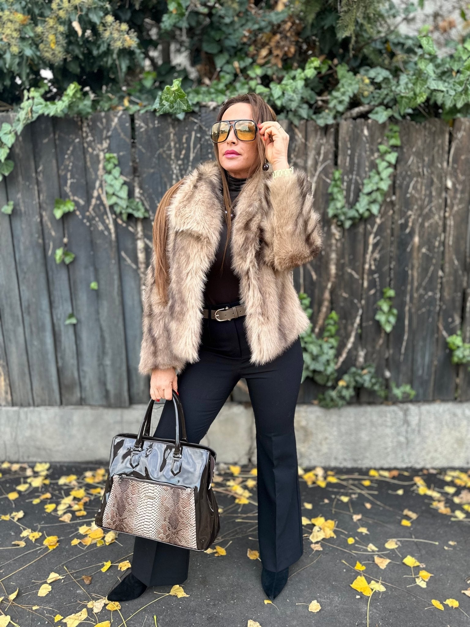 SASHA bézs barna szőrme bunda kabát - BELADY