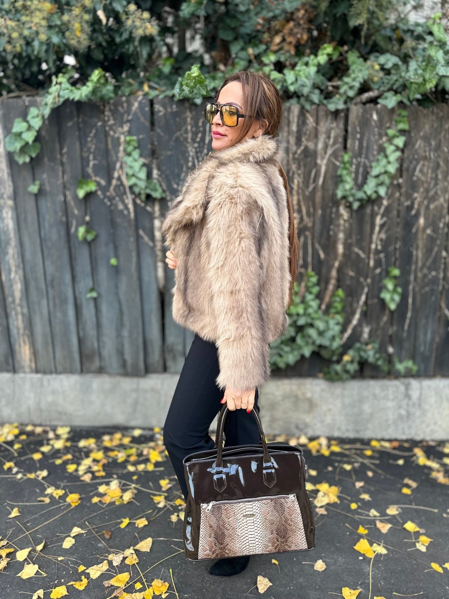 SASHA bézs barna szőrme bunda kabát - BELADY