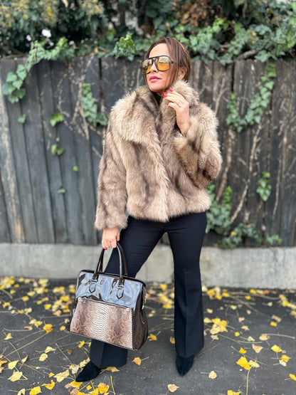 SASHA bézs barna szőrme bunda kabát - BELADY