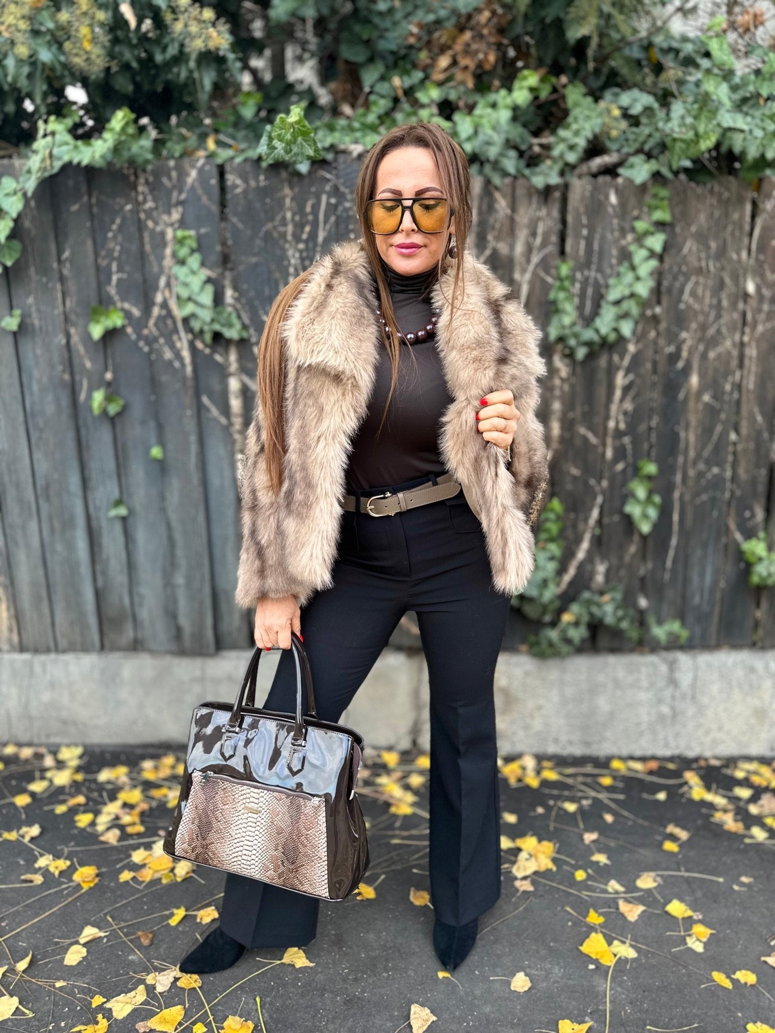 SASHA bézs barna szőrme bunda kabát - BELADY