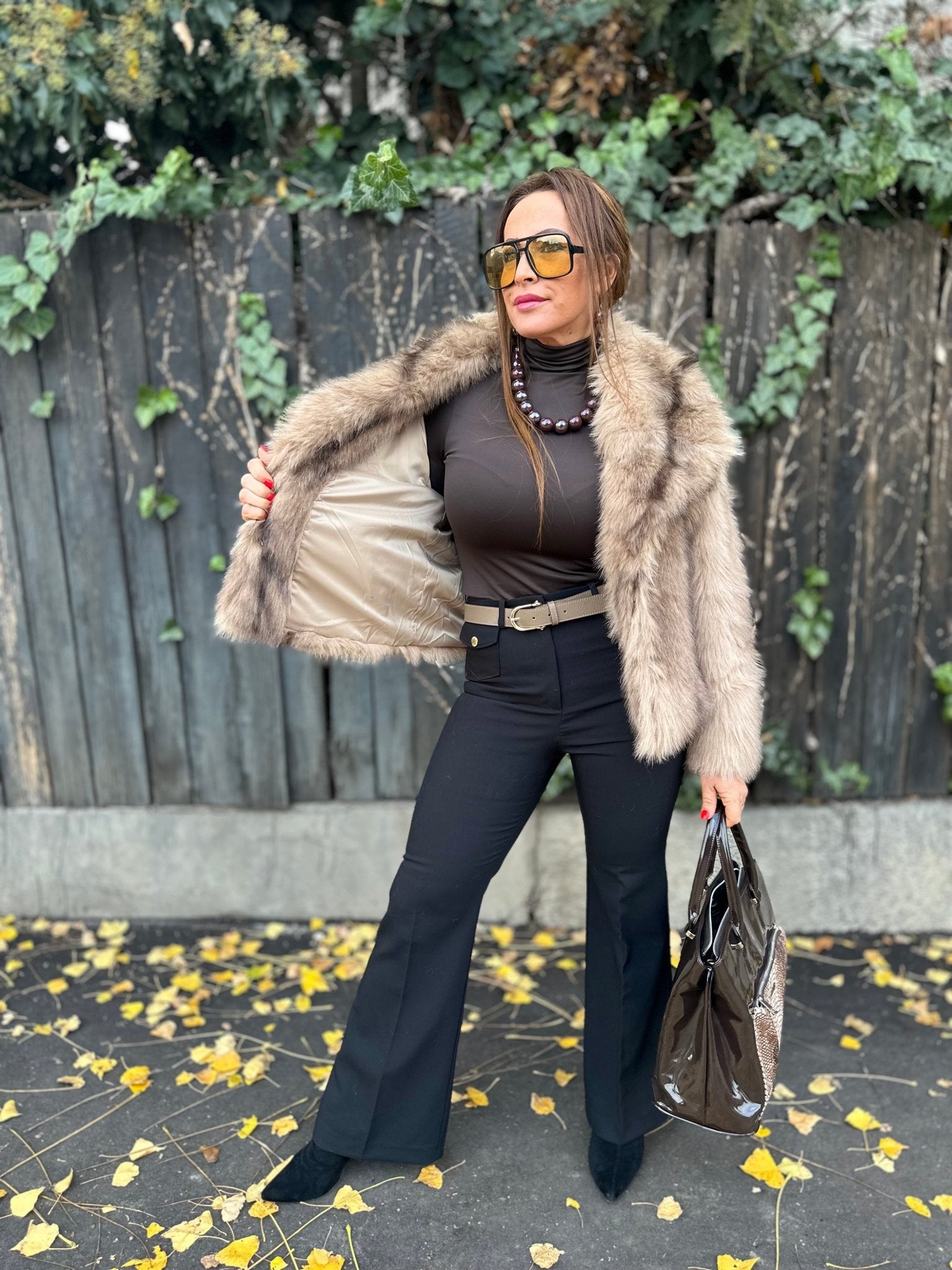 SASHA bézs barna szőrme bunda kabát - BELADY