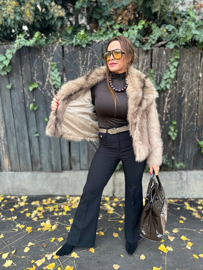 SASHA bézs barna szőrme bunda kabát - BELADY