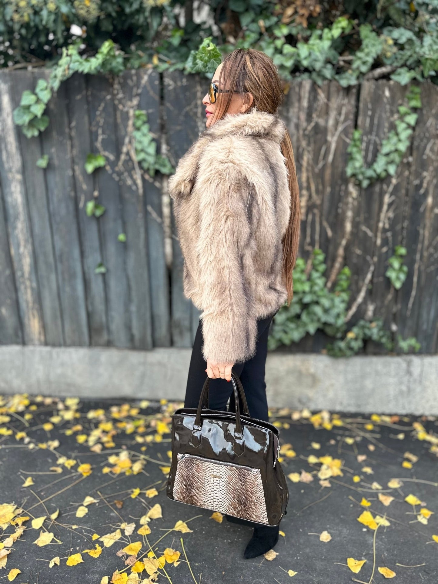 SASHA bézs barna szőrme bunda kabát - BELADY