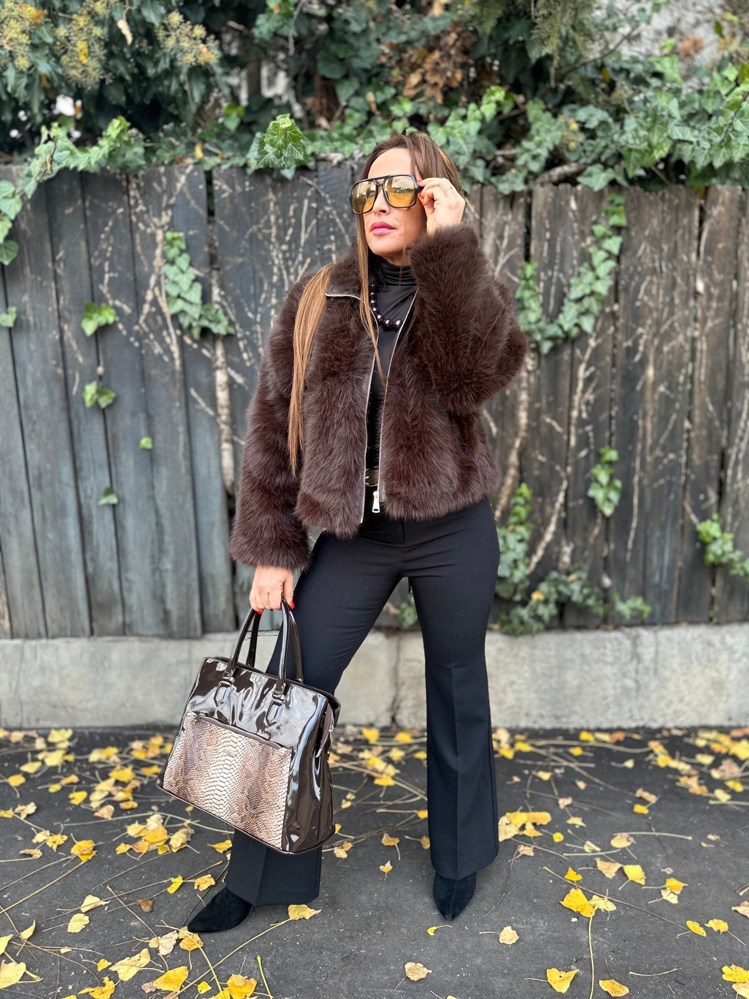 SONJA barna cipzáros szőrme bunda kabát - BELADY