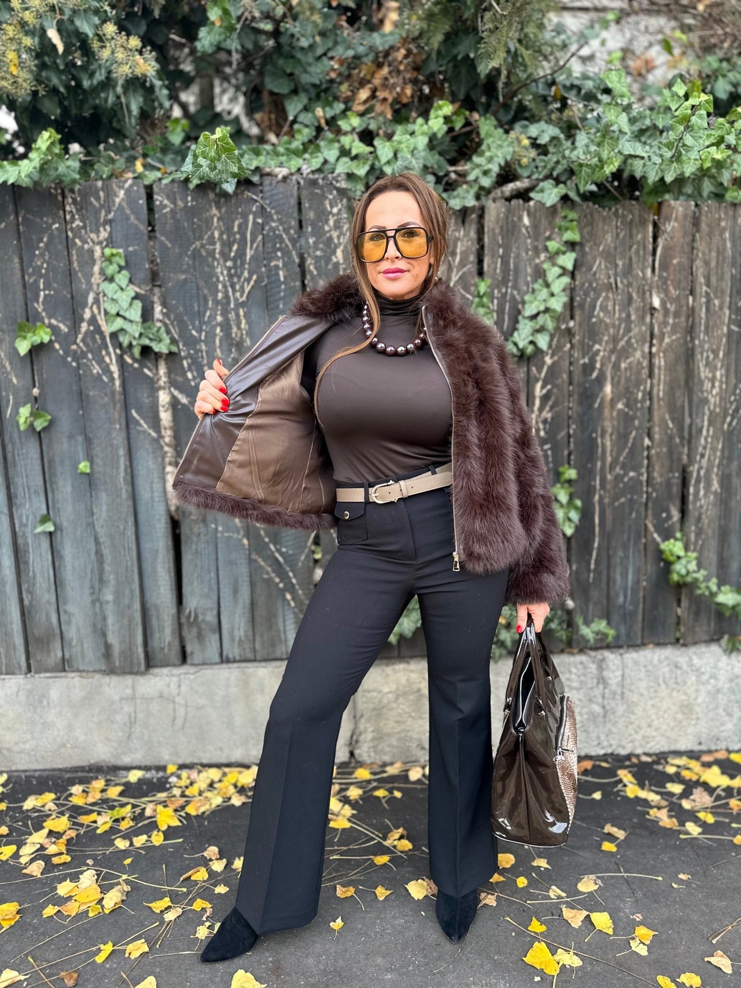 SONJA barna cipzáros szőrme bunda kabát - BELADY