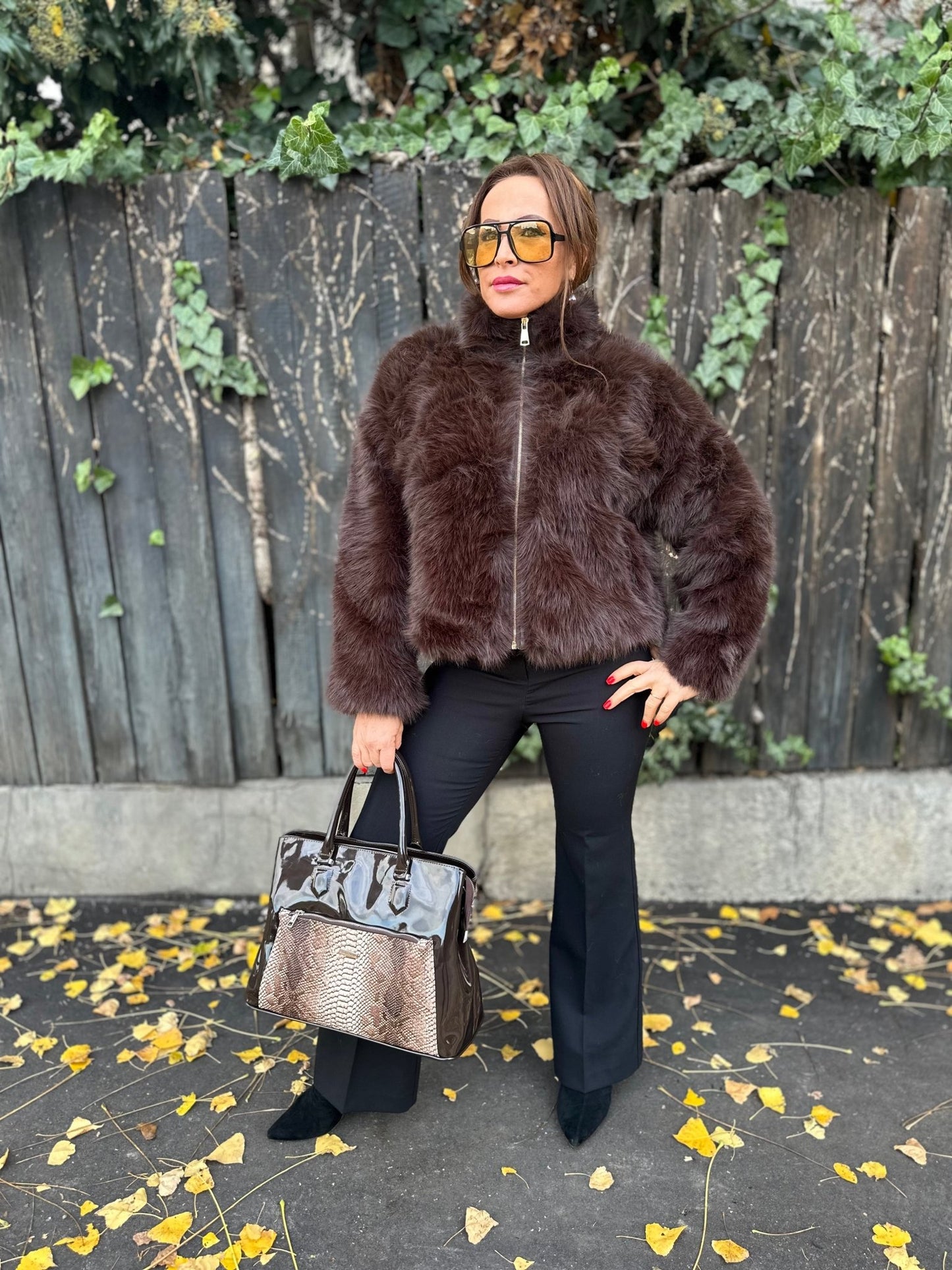 SONJA barna cipzáros szőrme bunda kabát - BELADY