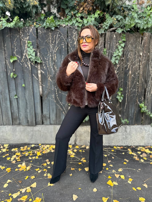 SONJA barna cipzáros szőrme bunda kabát - BELADY