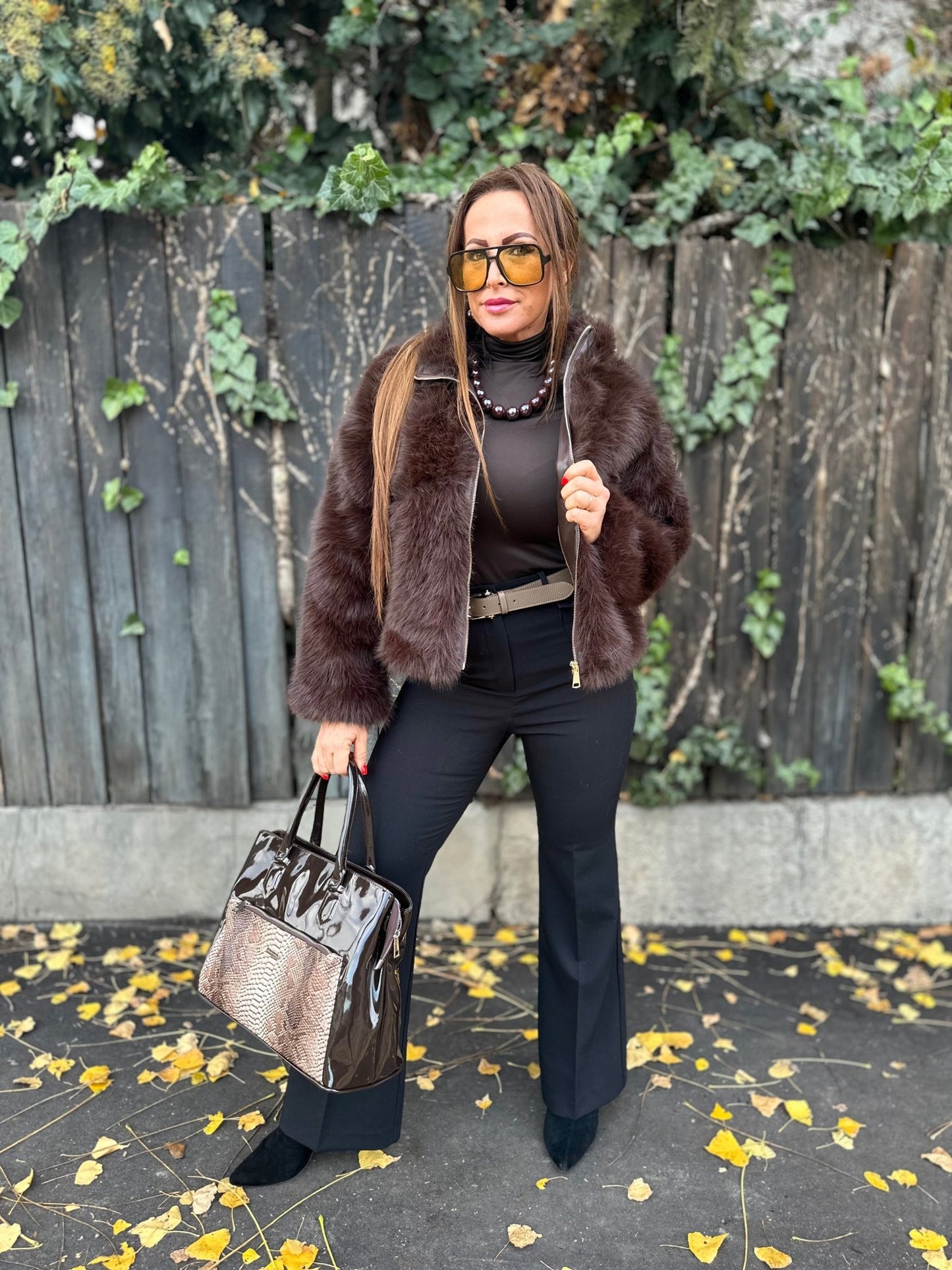 SONJA barna cipzáros szőrme bunda kabát - BELADY