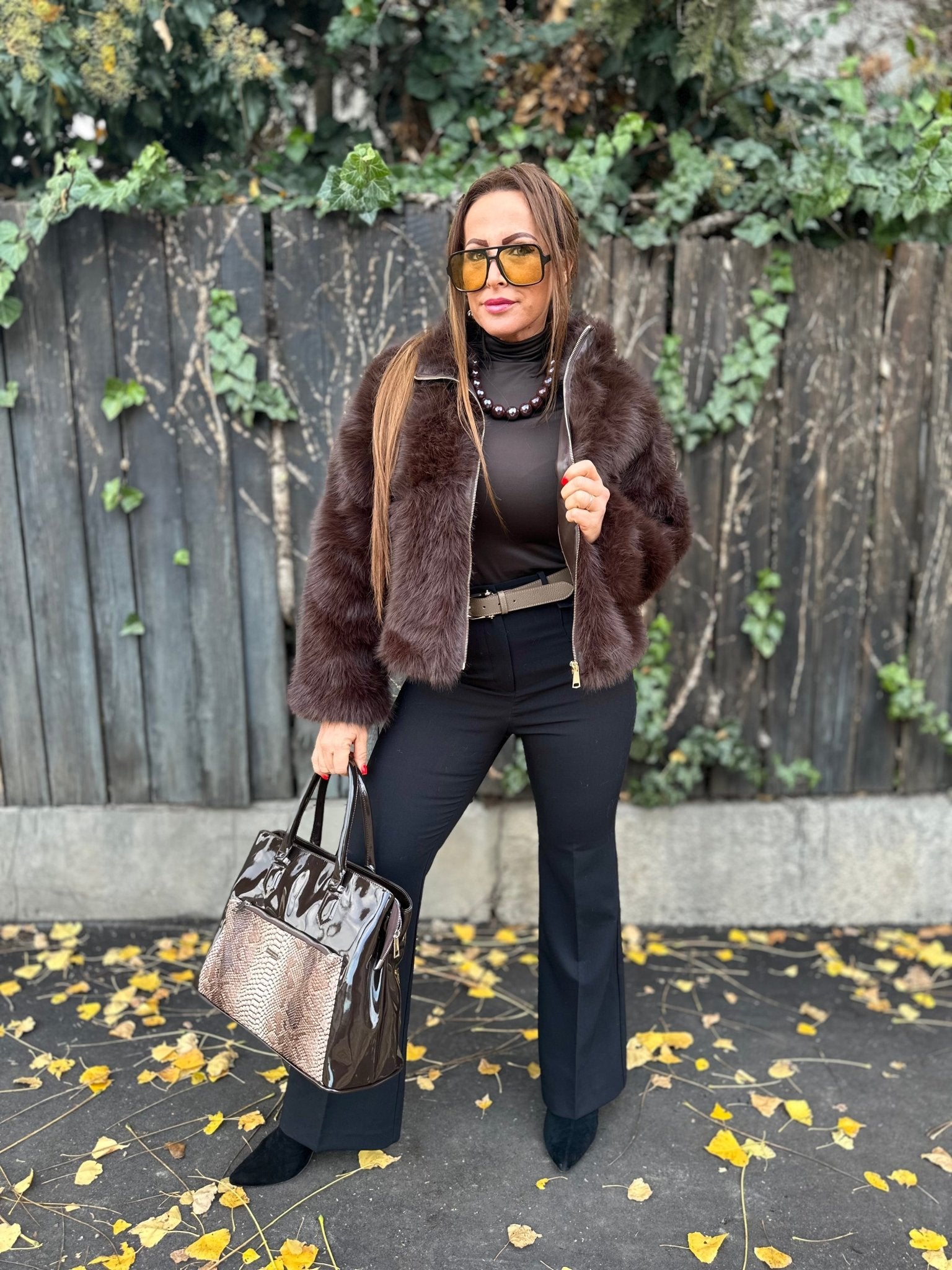 SONJA barna cipzáros szőrme bunda kabát - BELADY