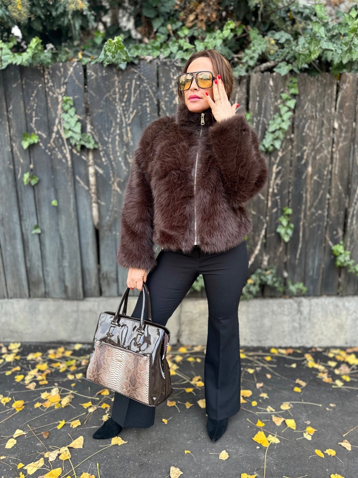 SONJA barna cipzáros szőrme bunda kabát - BELADY