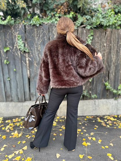 SONJA barna cipzáros szőrme bunda kabát - BELADY