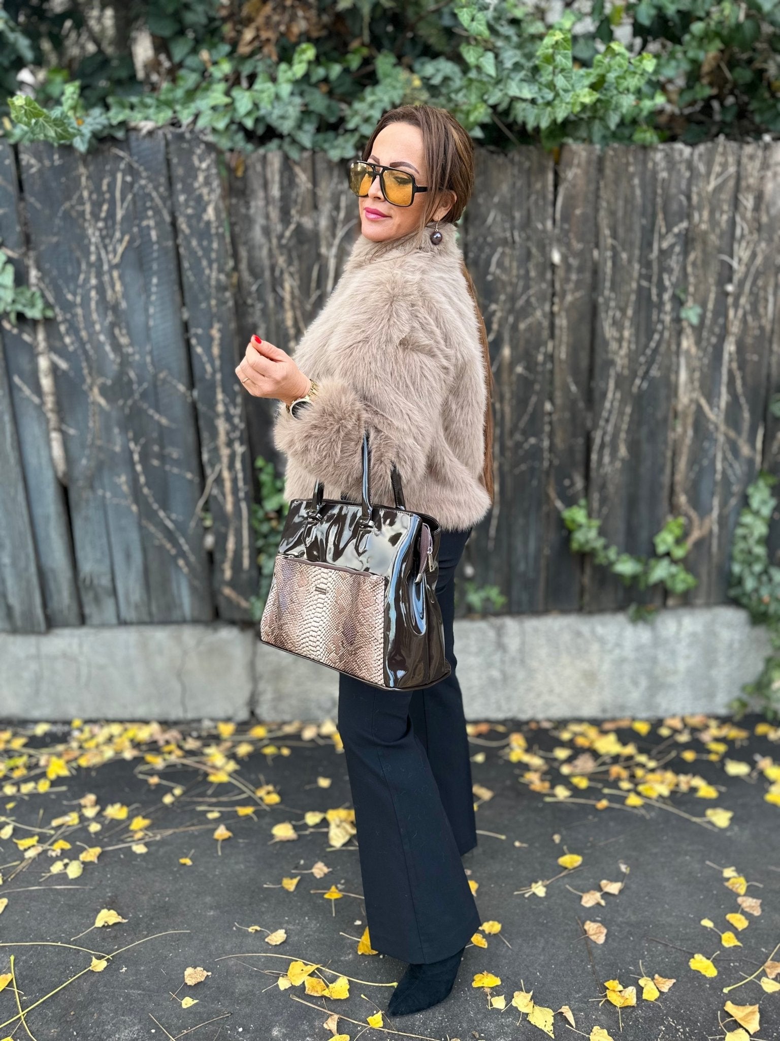 SONJA bézs cipzáros szőrme bunda kabát - BELADY