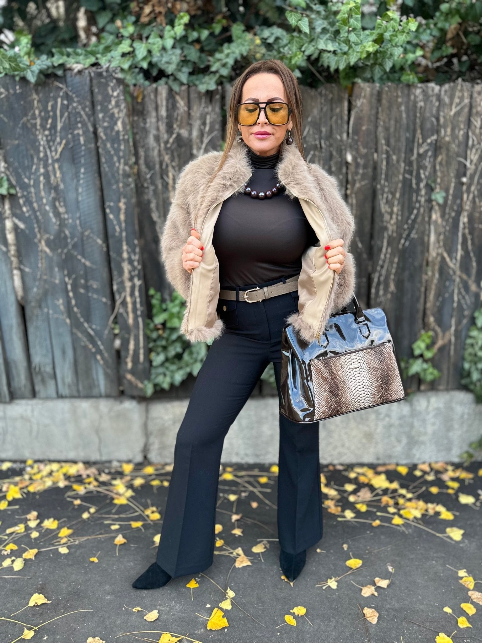 SONJA bézs cipzáros szőrme bunda kabát - BELADY