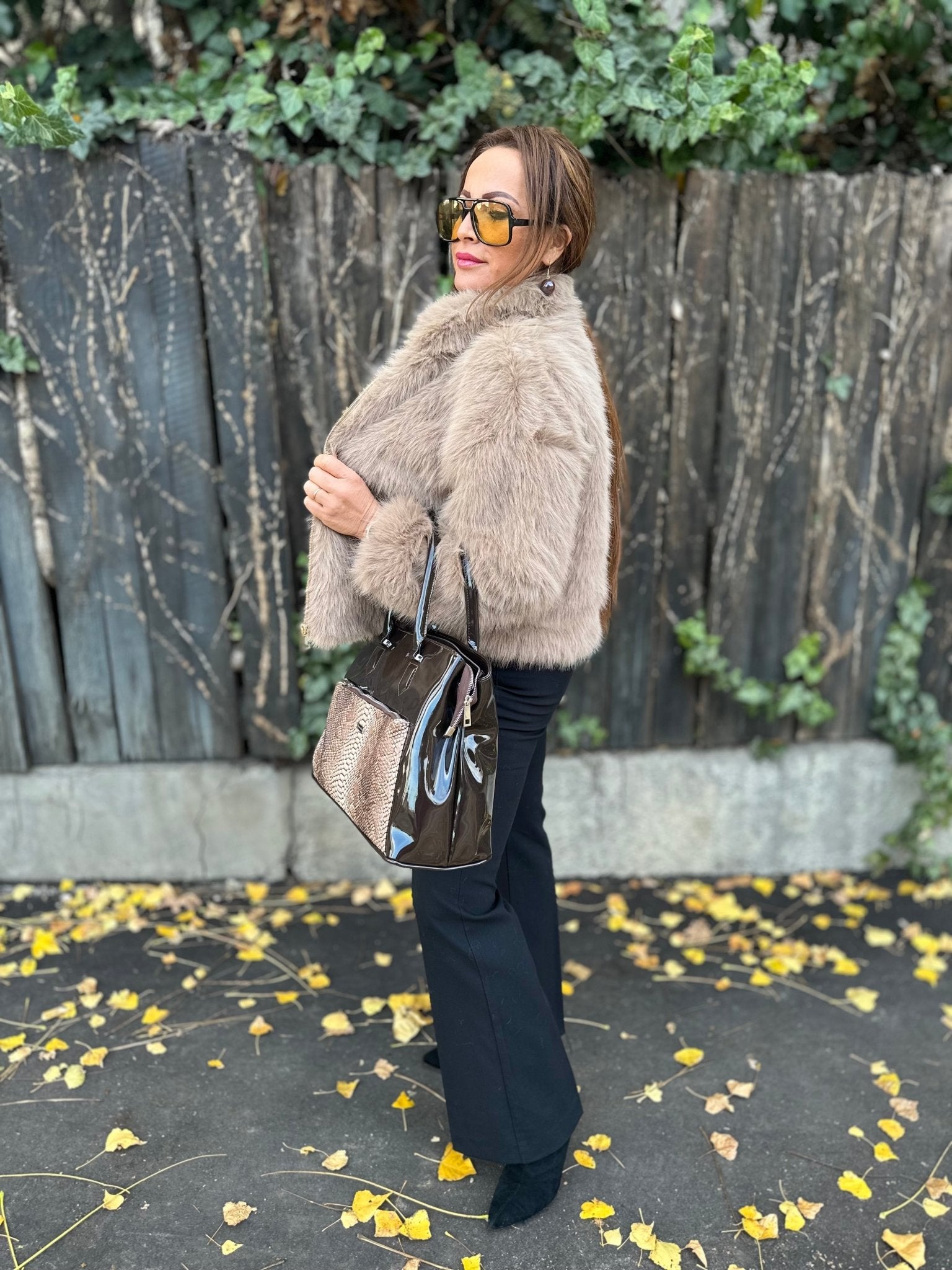 SONJA bézs cipzáros szőrme bunda kabát - BELADY