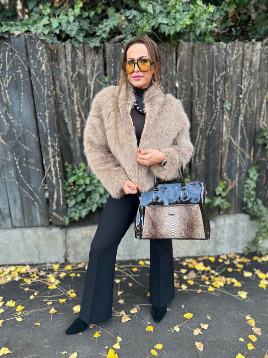 SONJA bézs cipzáros szőrme bunda kabát - BELADY