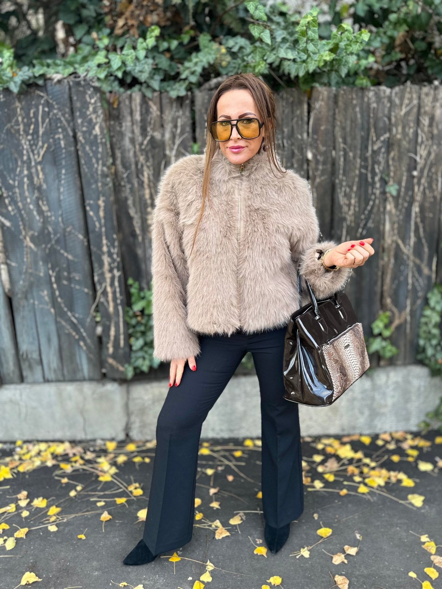 SONJA bézs cipzáros szőrme bunda kabát - BELADY