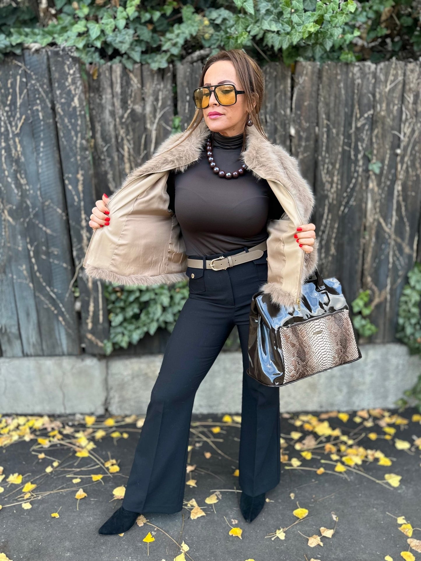 SONJA bézs cipzáros szőrme bunda kabát - BELADY